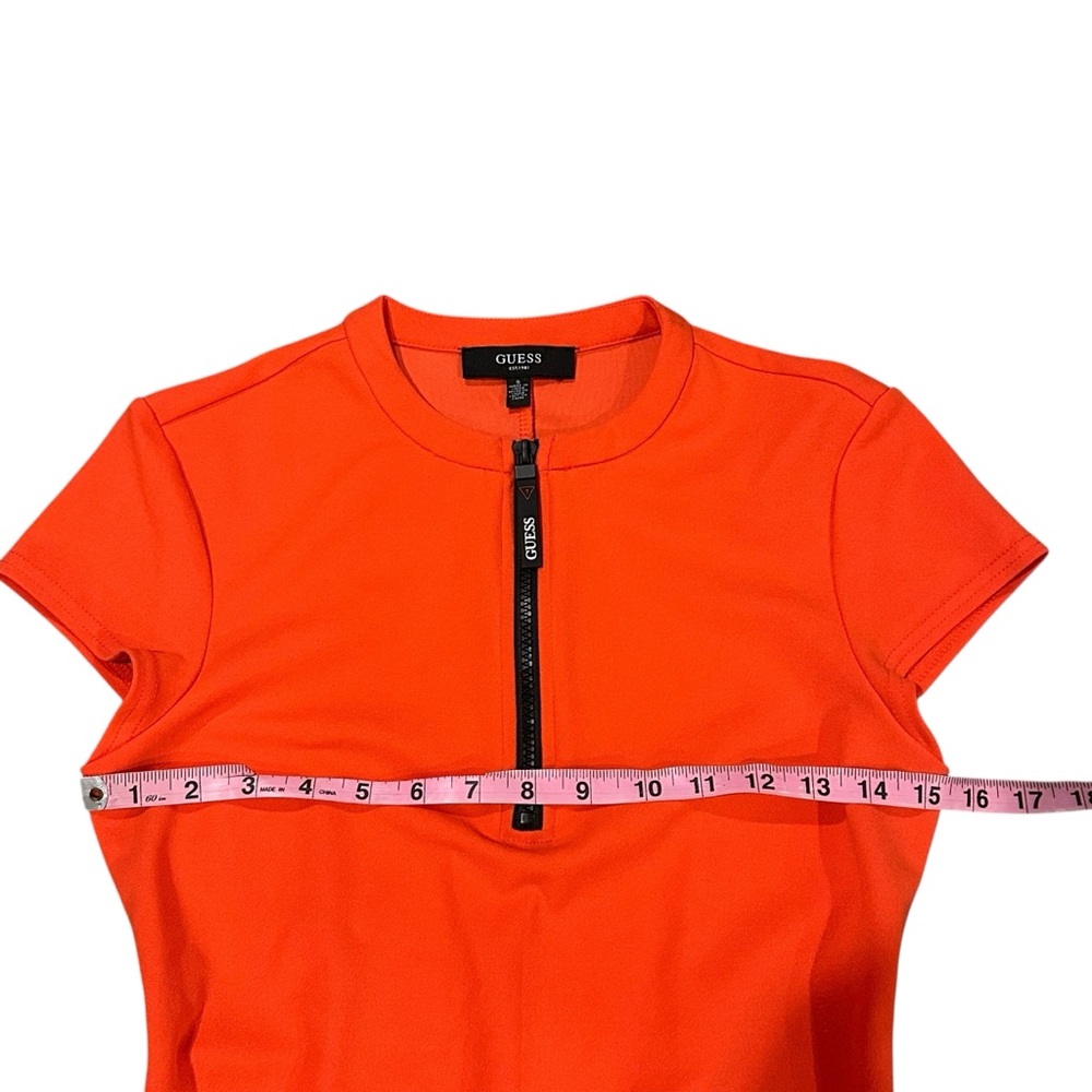 Guess Coral Orange 1/4 Zip Front Short Sleeve Midi Dress - Size Small - Picture 12 of 15